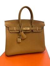 Hermes Birkin 25 Natural Sable Maurice Stamp W Gold Hardware Handbag