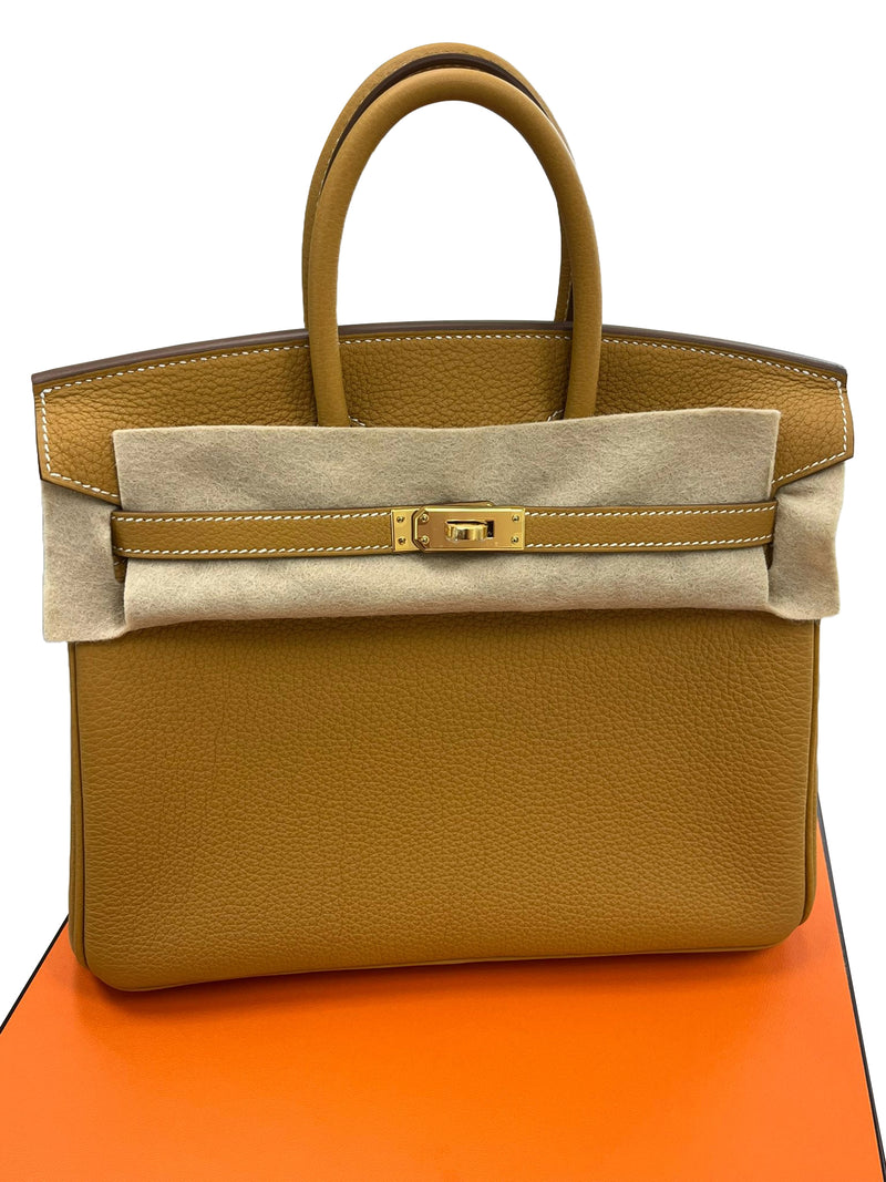 Hermes Birkin 25 Natural Sable Maurice Stamp W Gold Hardware Handbag