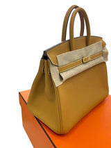 Hermes Birkin 25 Natural Sable Maurice Stamp W Gold Hardware Handbag