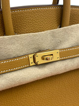 Hermes Birkin 25 Natural Sable Maurice Stamp W Gold Hardware Handbag