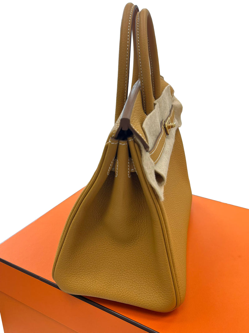 Hermes Birkin 25 Natural Sable Maurice Stamp W Gold Hardware Handbag