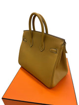 Hermes Birkin 25 Natural Sable Maurice Stamp W Gold Hardware Handbag