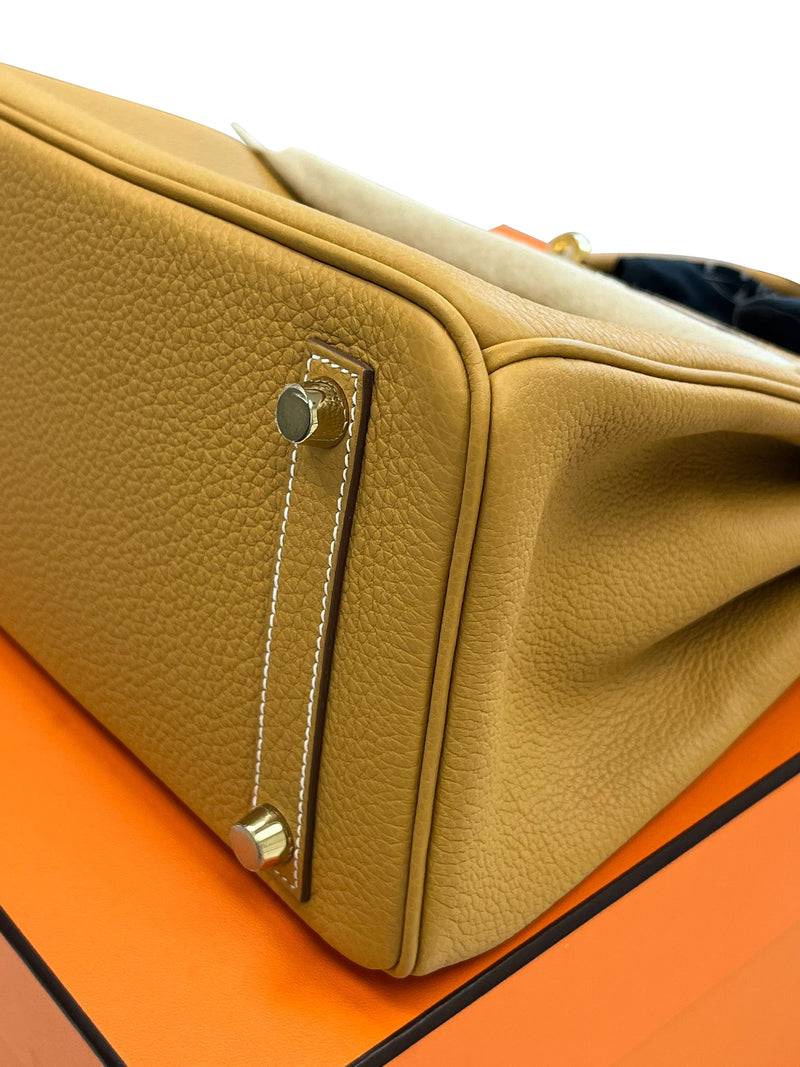 Hermes Birkin 25 Natural Sable Maurice Stamp W Gold Hardware Handbag