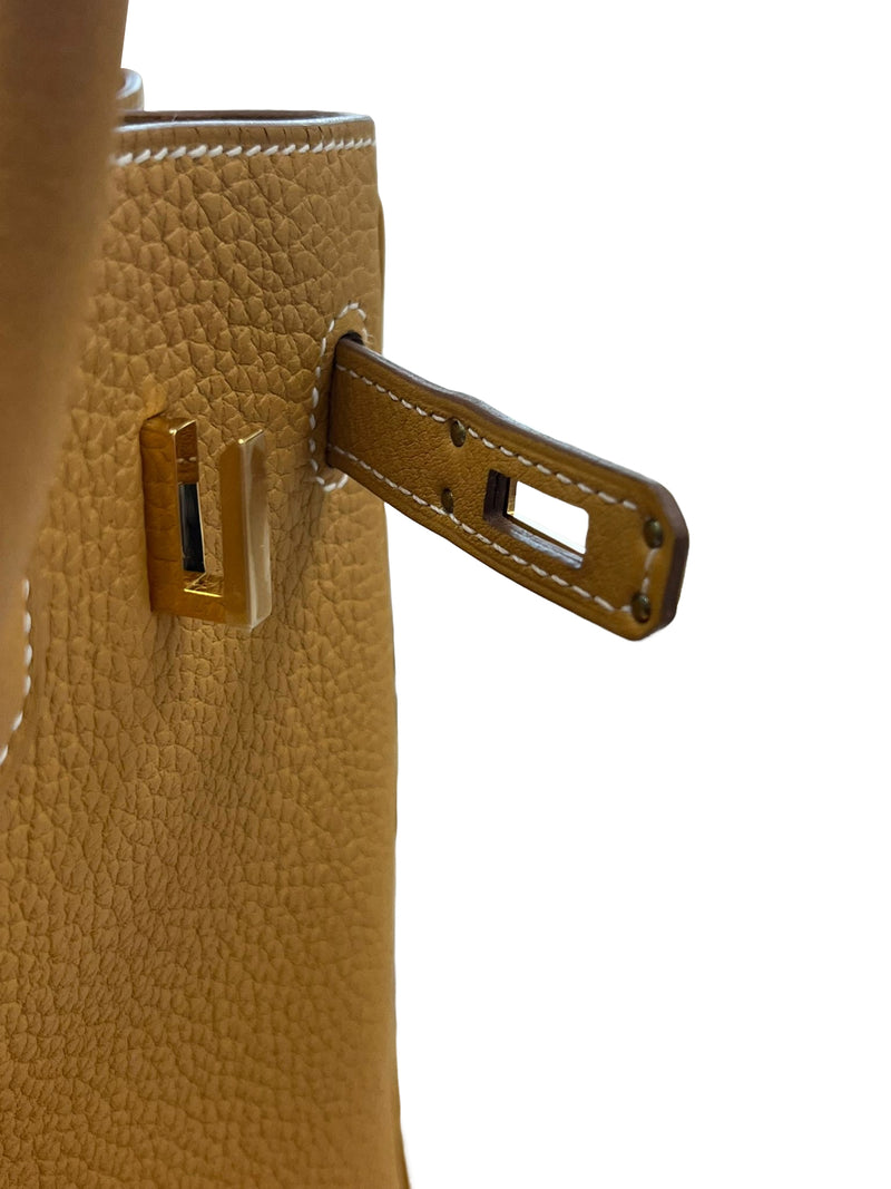 Hermes Birkin 25 Natural Sable Maurice Stamp W Gold Hardware Handbag