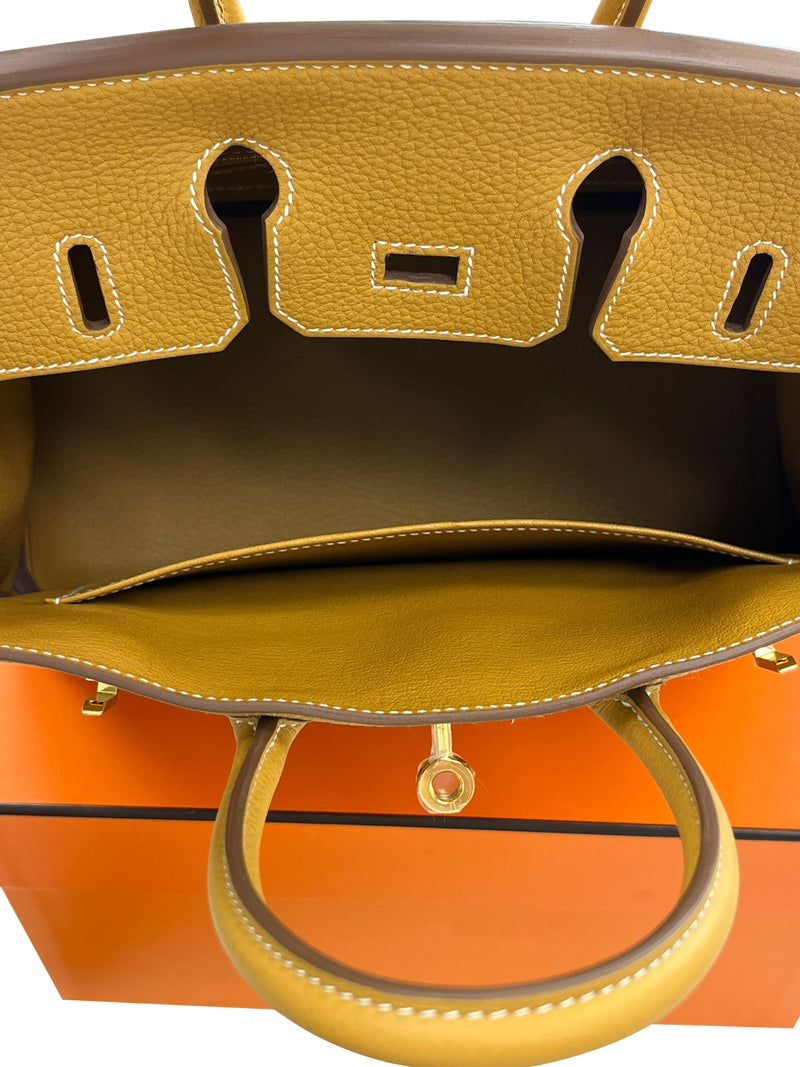 Hermes Birkin 25 Natural Sable Maurice Stamp W Gold Hardware Handbag