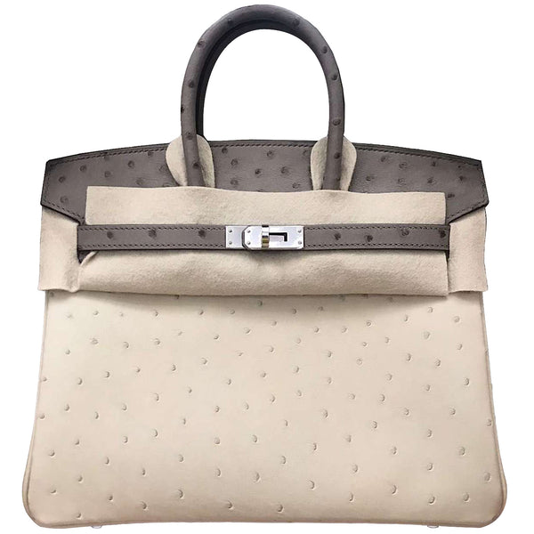 Hermes Birkin 25 Touch 3 Ostrich Calfskin Parchemin Palladium Hardware Handbag