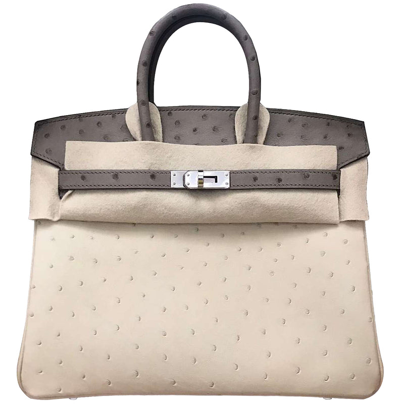 Hermes Birkin 25 Touch 3 Ostrich Calfskin Parchemin Palladium Hardware Handbag