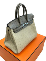 Hermes Birkin 25 Touch 3 Ostrich Calfskin Parchemin Palladium Hardware Handbag