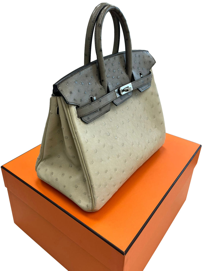 Hermes Birkin 25 Touch 3 Ostrich Calfskin Parchemin Palladium Hardware Handbag