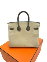 Hermes Birkin 25 Touch 3 Ostrich Calfskin Parchemin Palladium Hardware Handbag