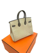 Hermes Birkin 25 Touch 3 Ostrich Calfskin Parchemin Palladium Hardware Handbag