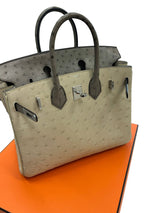 Hermes Birkin 25 Touch 3 Ostrich Calfskin Parchemin Palladium Hardware Handbag