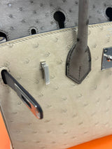 Hermes Birkin 25 Touch 3 Ostrich Calfskin Parchemin Palladium Hardware Handbag