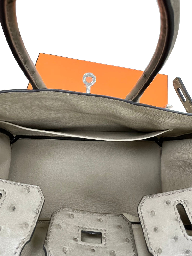 Hermes Birkin 25 Touch 3 Ostrich Calfskin Parchemin Palladium Hardware Handbag