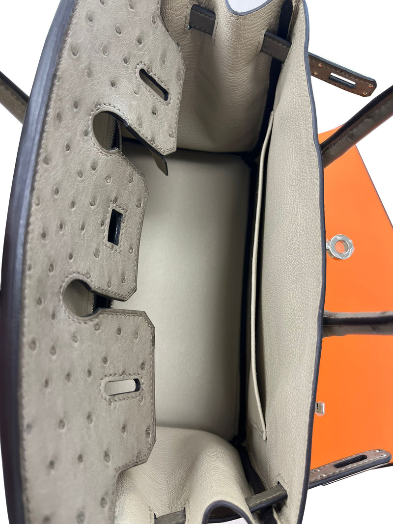 Hermes Birkin 25 Touch 3 Ostrich Calfskin Parchemin Palladium Hardware Handbag
