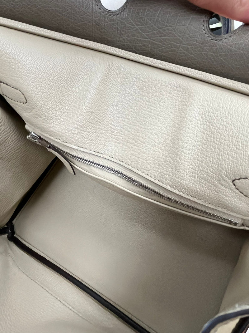 Hermes Birkin 25 Touch 3 Ostrich Calfskin Parchemin Palladium Hardware Handbag