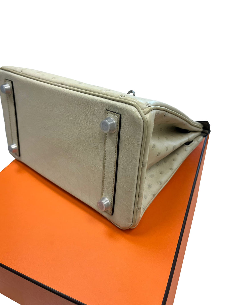 Hermes Birkin 25 Touch 3 Ostrich Calfskin Parchemin Palladium Hardware Handbag