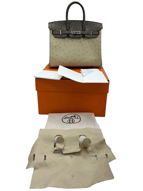 Hermes Birkin 25 Touch 3 Ostrich Calfskin Parchemin Palladium Hardware Handbag