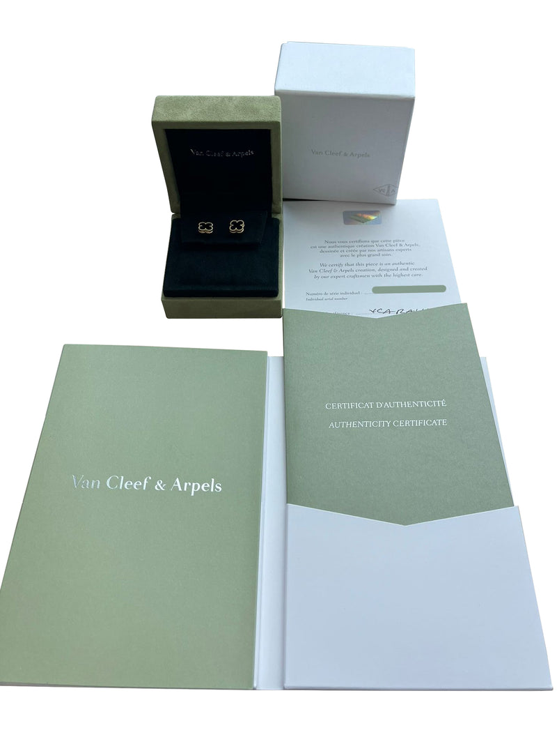 Van Cleef & Arpels Sweet Alhambra Onyx Earstuds Large Model 18K Yellow Gold