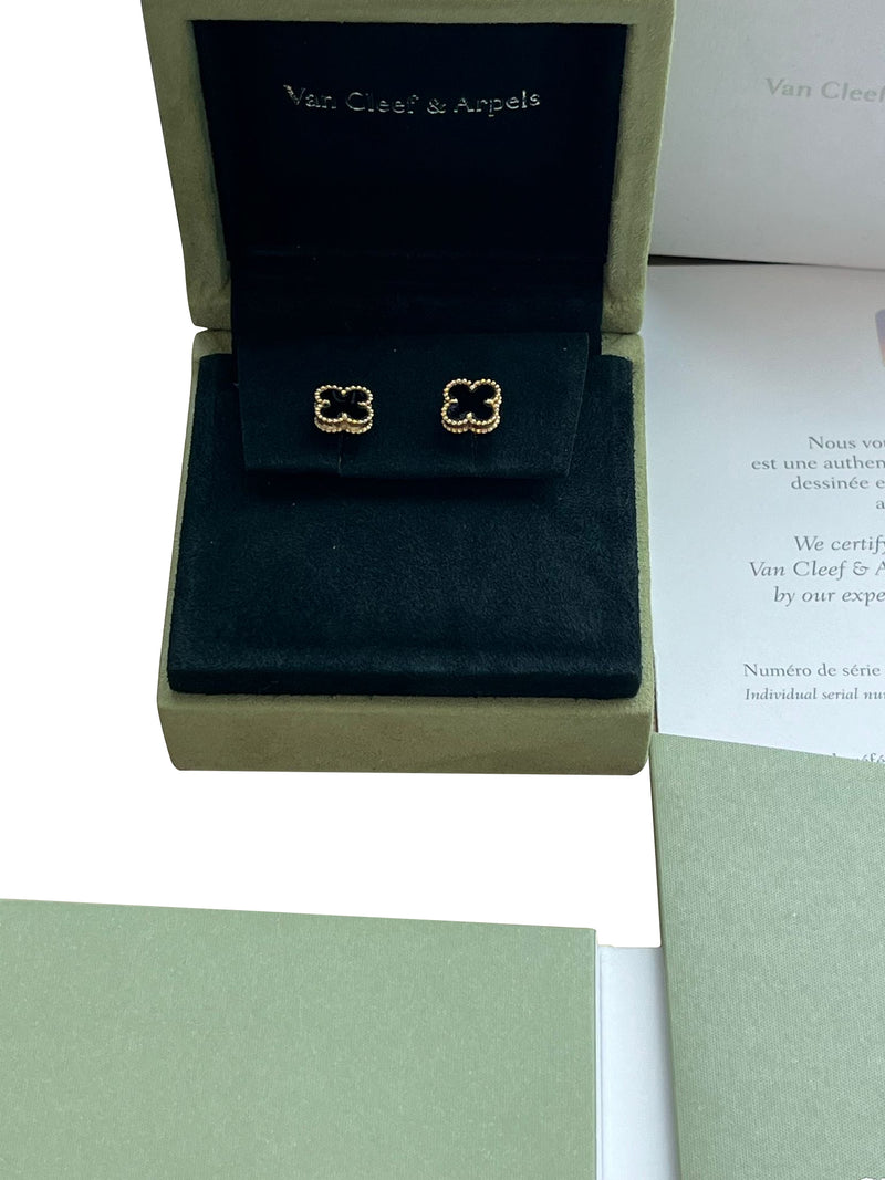 Van Cleef & Arpels Sweet Alhambra Onyx Earstuds Large Model 18K Yellow Gold