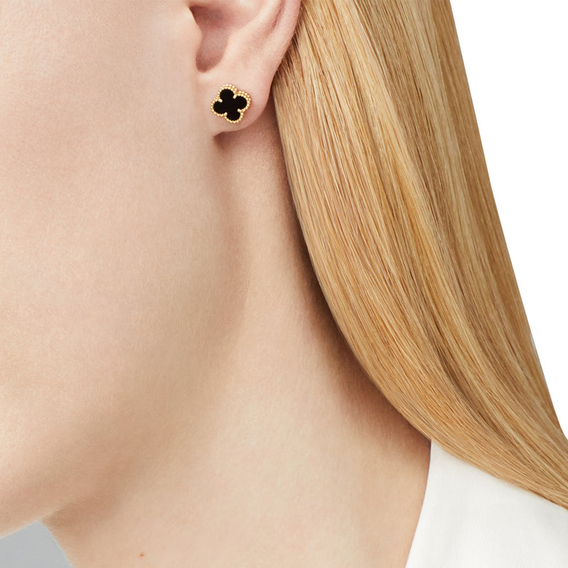 Van Cleef & Arpels Sweet Alhambra Onyx Earstuds Large Model 18K Yellow Gold