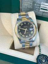 Rolex Datejust II 41mm 18K Gold Steel Two-Tone Black Roman Dial Men Watch 116333
