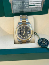 Rolex Datejust II 41mm 18K Gold Steel Two-Tone Black Roman Dial Men Watch 116333