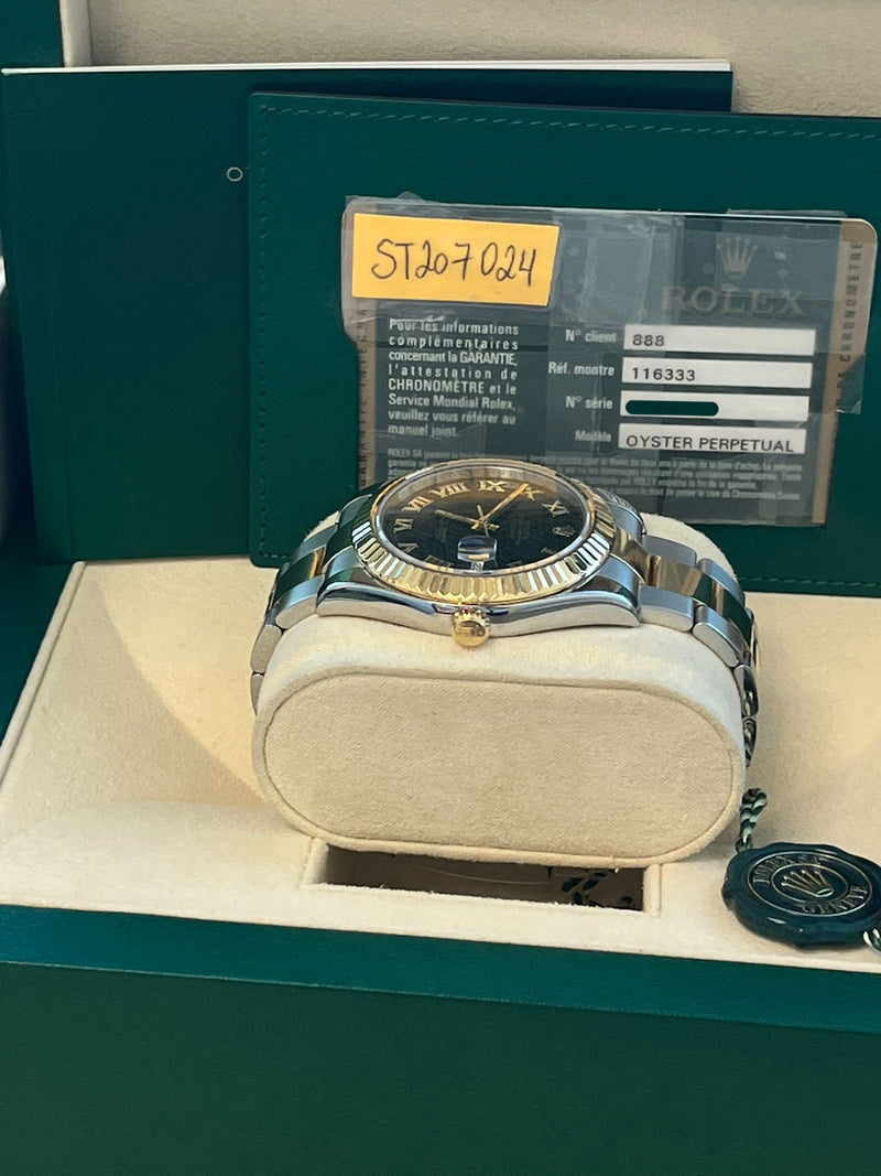 Rolex Datejust II 41mm 18K Gold Steel Two-Tone Black Roman Dial Men Watch 116333