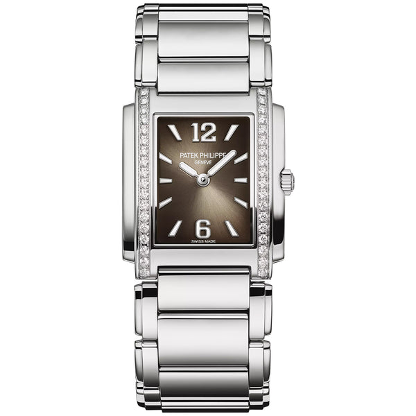 Patek Philippe Twenty~4 Gray Sunburst Dial Steel Diamond Ladies Watch 4910/1200A