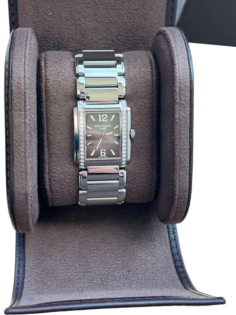 Patek Philippe Twenty~4 Gray Sunburst Dial Steel Diamond Ladies Watch 4910/1200A