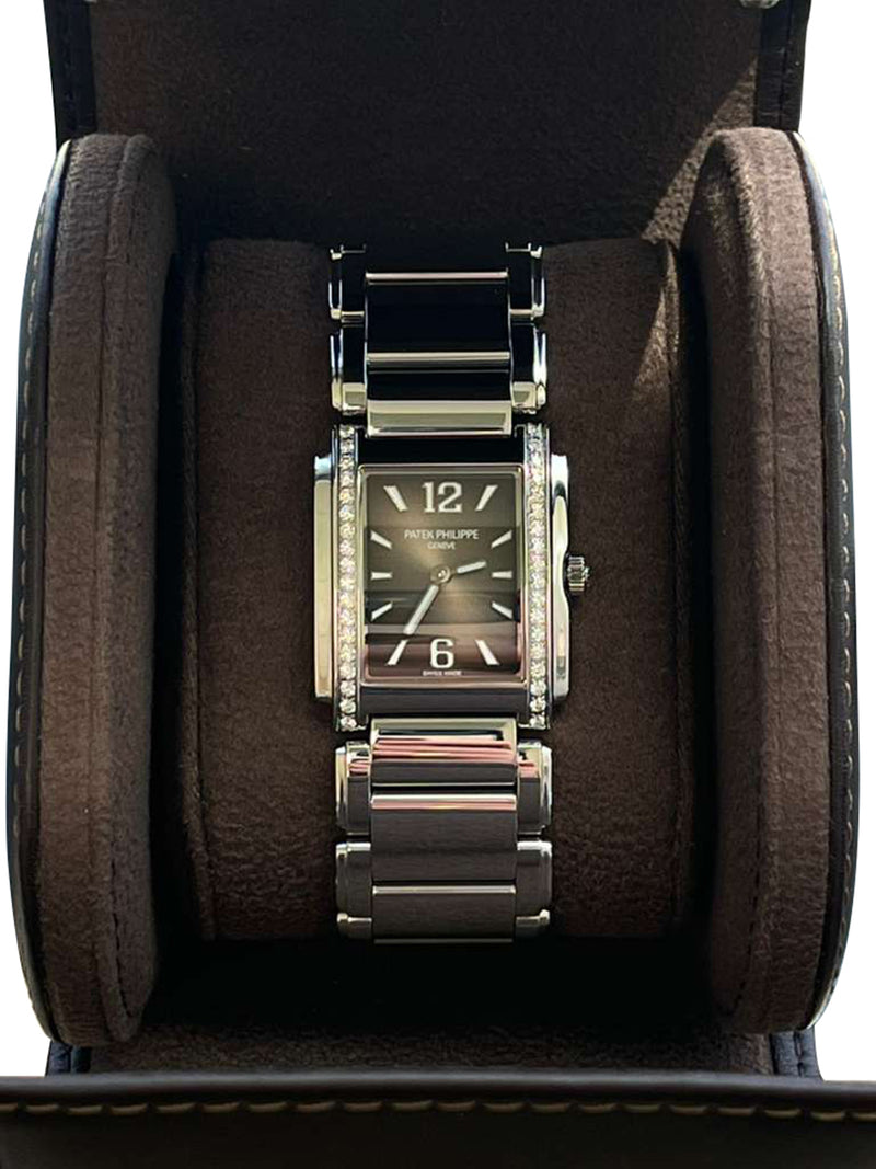 Patek Philippe Twenty~4 Gray Sunburst Dial Steel Diamond Ladies Watch 4910/1200A