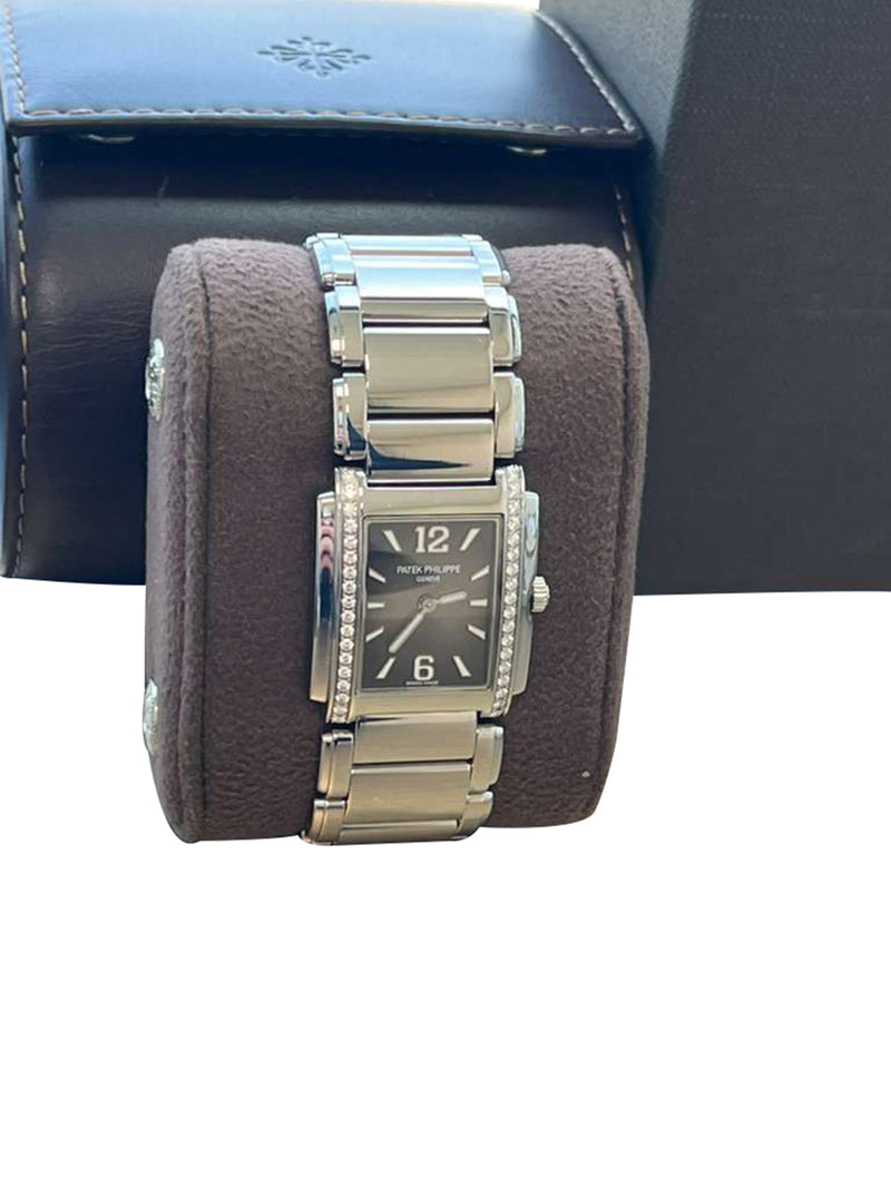 Patek Philippe Twenty~4 Gray Sunburst Dial Steel Diamond Ladies Watch 4910/1200A
