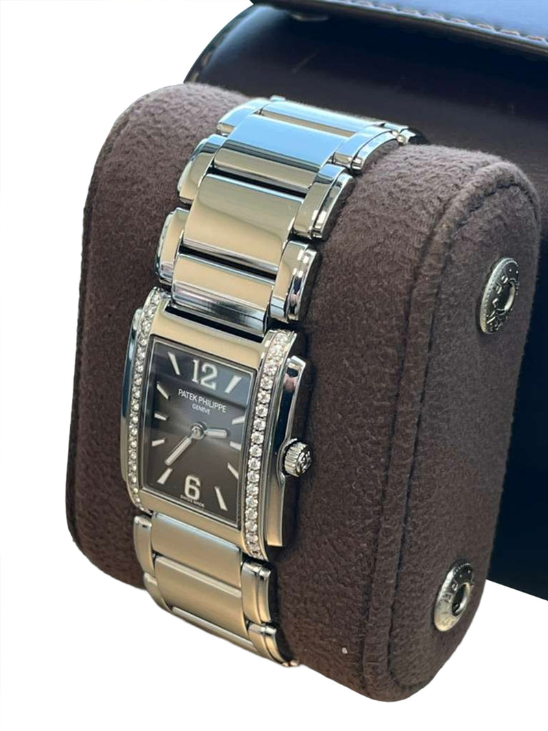 Patek Philippe Twenty~4 Gray Sunburst Dial Steel Diamond Ladies Watch 4910/1200A