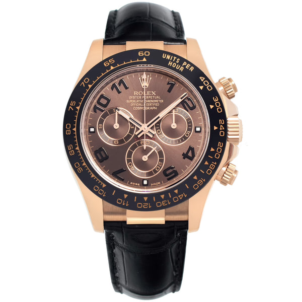 Rolex Daytona Cosmograph Ceramic Bezel Crocodile Strap Rose Gold Watch 116515LN