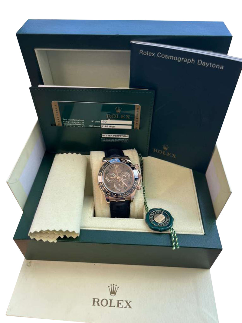 Rolex Daytona Cosmograph Ceramic Bezel Crocodile Strap Rose Gold Watch 116515LN