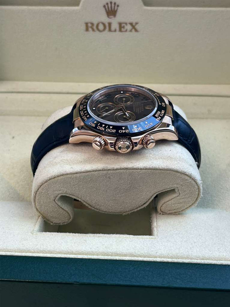 Rolex Daytona Cosmograph Ceramic Bezel Crocodile Strap Rose Gold Watch 116515LN