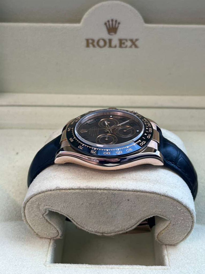 Rolex Daytona Cosmograph Ceramic Bezel Crocodile Strap Rose Gold Watch 116515LN