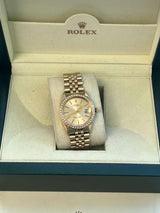 Rolex Oyster Perpetual Date Champagne Dial Diamond Bezel Yellow Gold Watch 15037
