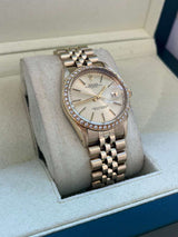 Rolex Oyster Perpetual Date Champagne Dial Diamond Bezel Yellow Gold Watch 15037