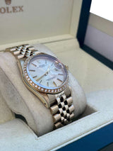 Rolex Oyster Perpetual Date Champagne Dial Diamond Bezel Yellow Gold Watch 15037