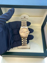 Rolex Oyster Perpetual Date Champagne Dial Diamond Bezel Yellow Gold Watch 15037