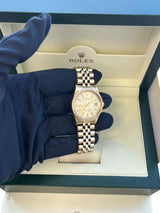 Rolex Oyster Perpetual Date Champagne Dial Diamond Bezel Yellow Gold Watch 15037