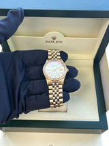 Rolex Oyster Perpetual Date Champagne Dial Diamond Bezel Yellow Gold Watch 15037