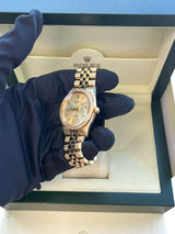 Rolex Oyster Perpetual Date Champagne Dial Diamond Bezel Yellow Gold Watch 15037