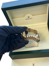 Rolex Oyster Perpetual Date Champagne Dial Diamond Bezel Yellow Gold Watch 15037
