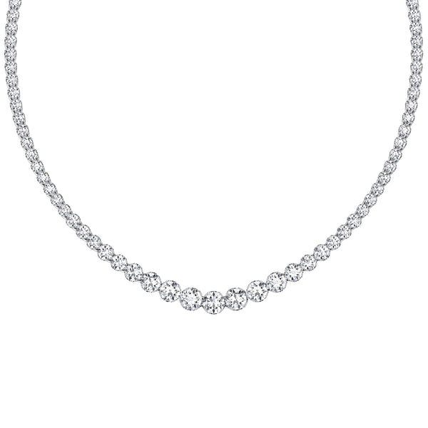 7.40ct Round Cut Diamond Tennis Necklace Crown Prong Buttercup Setting 18K Gold