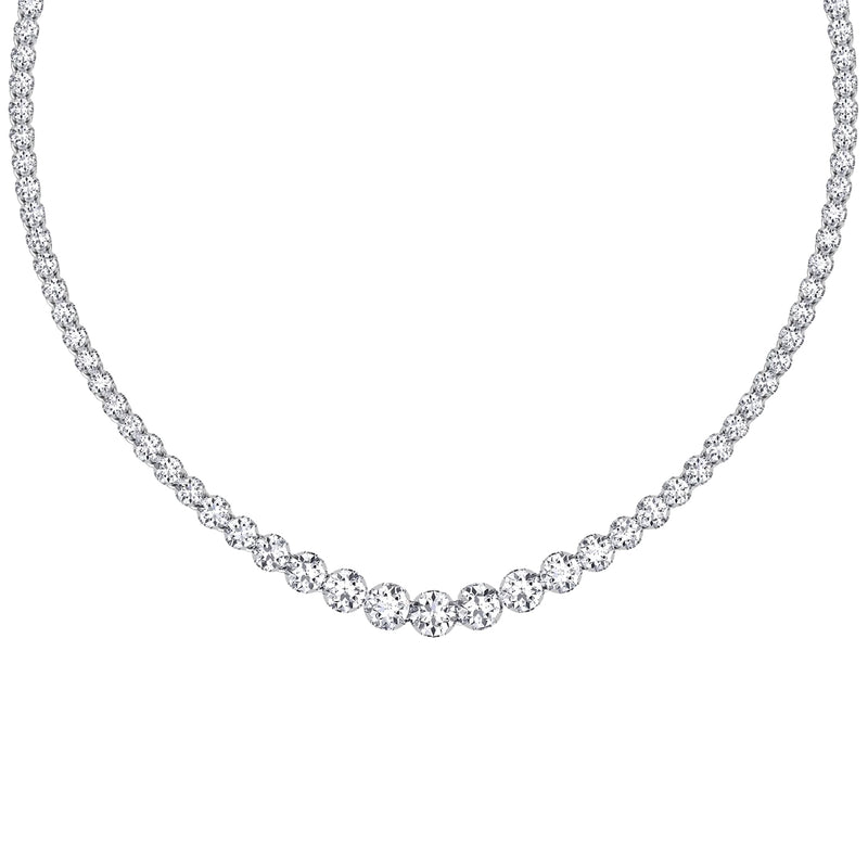 7.40ct Round Cut Diamond Tennis Necklace Crown Prong Buttercup Setting 18K Gold