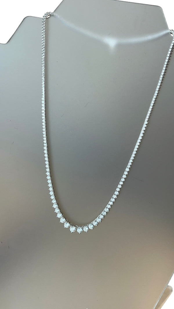 7.40ct Round Cut Diamond Tennis Necklace Crown Prong Buttercup Setting 18K Gold