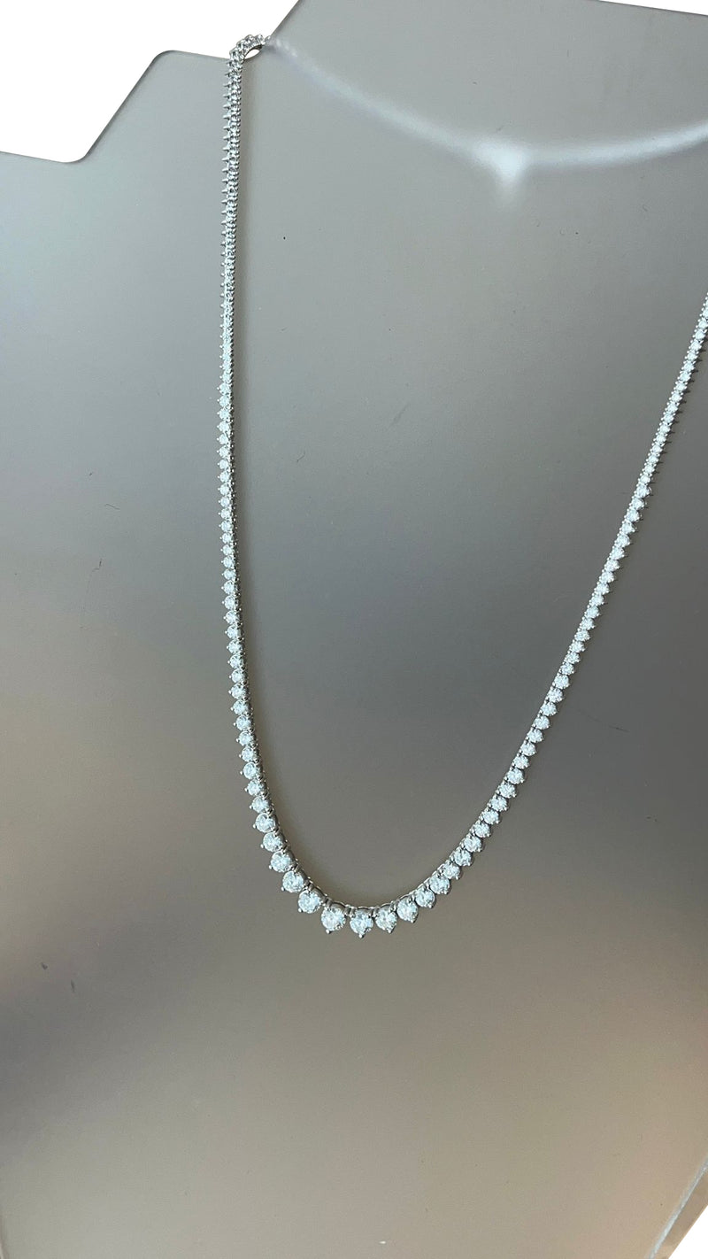 7.40ct Round Cut Diamond Tennis Necklace Crown Prong Buttercup Setting 18K Gold