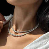 7.40ct Round Cut Diamond Tennis Necklace Crown Prong Buttercup Setting 18K Gold